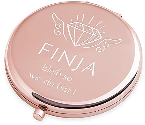 Maverton Klappspiegel mit Gravur - Rosegold - Schminkspiegel mit Vergrößerung - personalisierter Make up Kosmetikspiegel - Reisespiegel für Handtaschen - Geschenke für Frauen - Spiegel rund