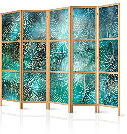 murando Room divider XXL Tropical leaves Monstera 225x171cm / 89x68 5 pieces Non-Woven Canvas Single-Sided Folding Screen Privacy wood pattern design hand made Home office Japan b-A-0830-z-c