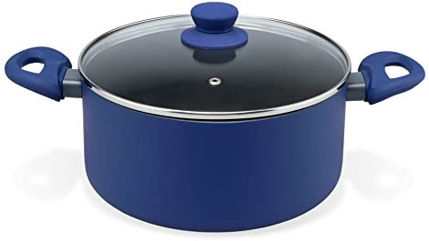 Tasty Everyday Cooking Pot with Glass Lid Ø24cm, 4500ml, Casserole Dish, Round Stock Pot Soft-Touch Handles, Cooking Pot Non-Stick Coating for All Stoves, Induction Stock Pot, Grey & Blue