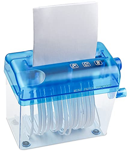 JIKIOU Mini Hand Shredder Portable Paper Shredder Manual Shredder Documents Paper Cutting Tool Home Office Desktop Stationery Christmas Birthday Gift Blue