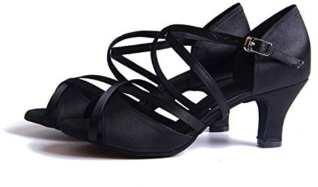 Syrads Zapatos de Baile Latino de salón para Mujer Salsa Tango Bachata Zapatos de Baile de Interior para Boda Fiesta de Noche,Negro,6cm Heel,39 EU