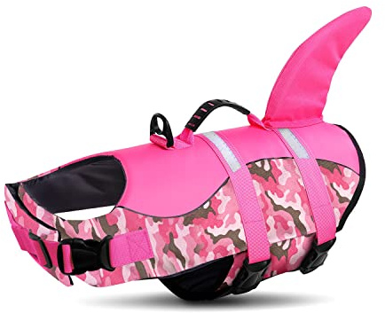 Queenmore Schwimmweste Hund Einstellbare Hunde Schwimmweste, Ripstop Rettungsweste mit hohem Auftrieb und langlebigem Rettungsgriff für Hund für kleine mittlere Hunde, (PinkCamo, S)