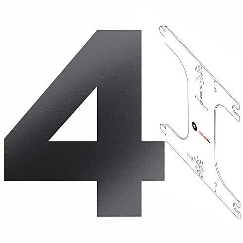 Cleverry Hausnummer, 20cm hohe anthrazit RAL 7016 pulverbeschichtete Zahlen aus Metall, Hausnummerntafel inkl. PVC-Schablone - massive Stahlplatte - einfaches montieren der Metallzahlen - Ziffer 4