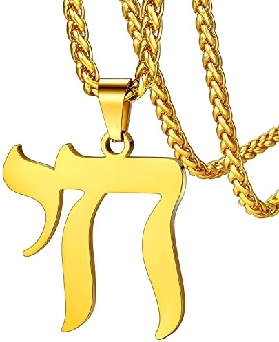 FaithHeart Hebreiska chai-halsband, herr och dam, hebreiska judiska hängsmycken, rostfritt stål/guld/svart med kedja, 55 + 5 cm, anpassningsbara judiska smycken för tonårspojkar (presentlåda), Metall,