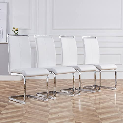Baysitone Modern Dining Chairs Set of 4, Side Dining Room Chairs, Kitchen Chairs with Faux Leather Padded Seat High Back for Dining Room,Kitchen, Living Room White