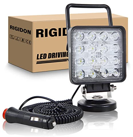 RIGIDON 4 Pulgadas 48W luz de trabajo led con base magnética, Spot Lámpara Trabajo led Portatil 12V 24V para Off Road camión Coche SUV 4x4, Faro Foco led con imán 6000K Blanco