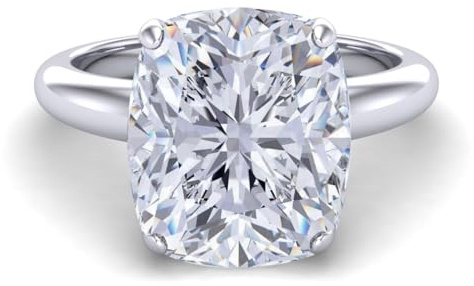 Central Diamond Center VOGUE 4 Prong Elongated Cushion 925 Silver Solitaire Engagement Ring - 5.00ct Platinum Plated - Size 5.5