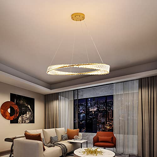 Eurotondisplay LED Pendelleuchte Hängelampe 3016-800 vergoldete Metallrahmen,klare große Kristalle mit Fernbedienung Lichtfarbe/Helligkeit einstellbar dimmbar