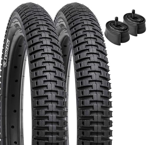 YunSCM 2er-Pack 16 Zoll Fahrradreifen 16x1.95 Mantel 54-305 Plus 2er-Pack 16 Zoll Schlauch 16x1.75/2.125 AV32mm Valve kompatibel Kinderfahrrad 16x1.95 Reifen und Schlauch