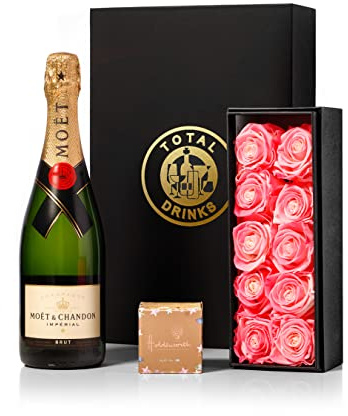 Moet Champagne 75cl & Chocolate Truffles with Pearl Pink Eternity Roses Gift Set
