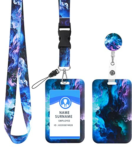 Molain ID Kartenhalter mit Lanyard und einziehbarem Ausweisrollen Clip, Sternenhimmel ID Kartenhalter Set, einziehbare Ausweis Schlüsselrolle, abbrechbare Crossbody Lanyards (Sternenblau)
