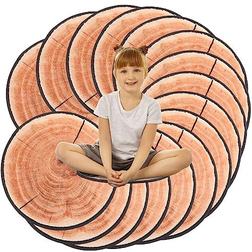 Woanger 24 Pcs Carpet Circle Seats 13.78 Inch 3D Digital Print Wood Tree Round Floor Cushion Soft Warm Small Mat Circle for Preschool Classroom Seating Home Couch Sofa Bedroom Living Room Decor