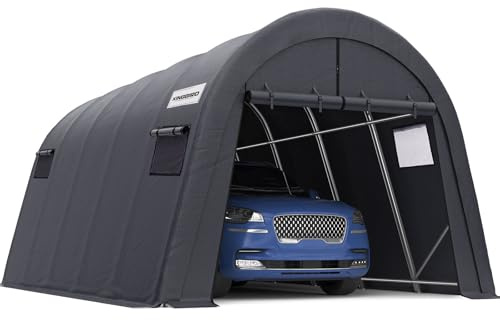 KING BIRD 12' x 20' Oval Pipe Heavy Duty Carport with Roll-up Ventilated Windows for SUV, Full-Size Truck and Boat, Round Style Anti-Snow Car Canopy Outdoor Boat Shelter with Reinforced Ground Bars