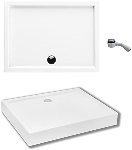 ECOLAM® Duschwanne Duschtasse Acrylwanne weiß flach Competia Rechteck 80x90 x14 cm / 3 cm inkl. Träger Styropor Styroporunterseite + Siphon