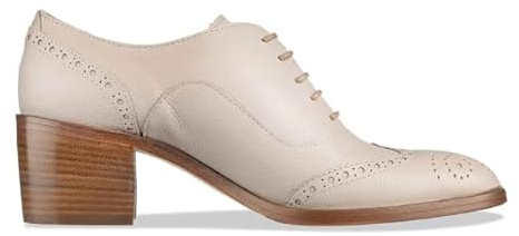 FOWT Women's Perforated Lace-Up Oxfords Almond Toe Mid Chunky Heel Brogues Casual Unisex Derby Saddle Shoes for Office Vacation Business US Size 8 Beige