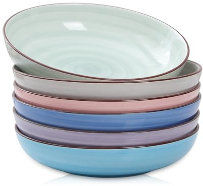 Selamica Ceramic Pasta Bowls Set 34 OZ, Large Salad Bowl 8.6 Inch Deep Plates for Pasta Soup, Microwave & Dishwasher Safe, Set of 6, Gradient Color