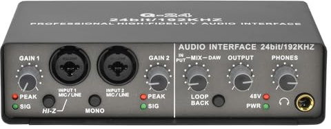 CRAKES Interface audio professionnelle 24 bits 192 kHz 2 entrées carte son pour guitare électrique Loopback externe studio enregistrement PC facile à utiliser