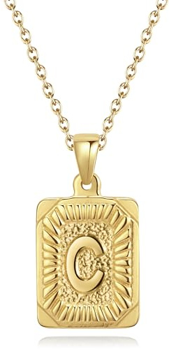 CyxenNova Kette Herren Halskette Herren Gold, Buchstaben Kette A-Z, Königskette Plattenkette Edelstahl Männer, Schmuck für Damen Geschenke (C, Gold)