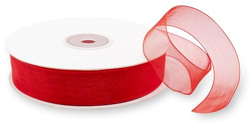 Decoraparty 20 mm x 50 m Organzaband, Rot, 2 cm dick, elegant, für Geschenke, Hochzeiten, Valentinstag, Geburtstag, Weihnachten, Neujahr, Feier