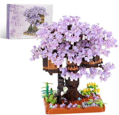 Boyorc Cherry Blossom Tree House Building Blocks Set, 1000+ PCS Artificial Bonsai Tree Kit, Nano Plant Flowers Building Blocks Sets Gift for Adults