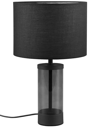 Reality Leuchten Tischleuchte Grazia R51711032, Metall Schwarz matt, Glas smoke, Schirm Stoff Schwarz, exkl. 1x E14
