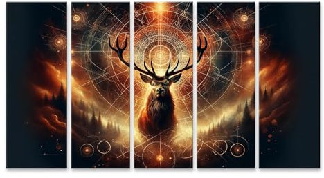 islandburner Prime Bild auf Leinwand Majestätischer Hirsch vor mystischem Mandala-Leuchten Bilder Wandbilder Poster