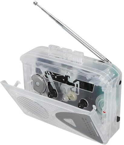 Tragbarer Kassettenspieler, Kassetten zu MP3 Konverter mit FM- und AM Radio, Kassettenrekorder mit 3,5 mm Kopfhöreranschluss (Transparent)