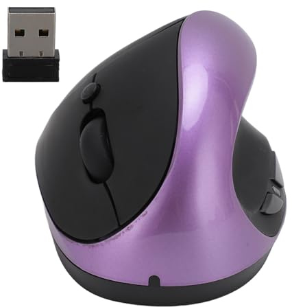 Souris Ergonomique, Souris Verticale Optique sans Fil avec DPI Réglable 800 1200 1600, 6 Boutons, pour PC Portable, Droitier, Noire (Purple)