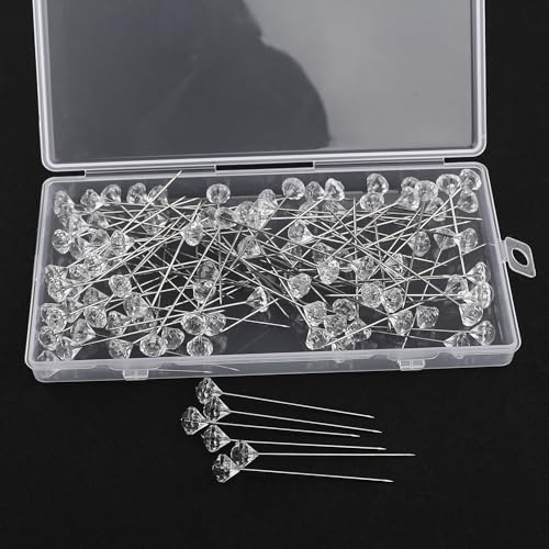 100 st bröstbukett boutonniere-stift, 5 cm kristallhuvud klar rak stift, bukett diamant strassnål, lämplig för bröllopskorsage, bukett, festdekoration