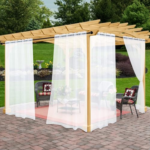 Awnmeow Outdoor Sheer Curtains for Patio Waterproof, 2 Panels Rod Pocket Indoor/Outdoor Voile White Sheer Curtain for Pergola, Porch, Cabana and Gazebo，52 x 95 Inch