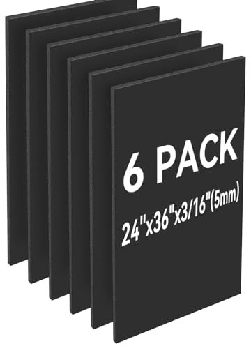 6-pack svart skumskiva 24 tum x 36 tum, 3/16 tum tjock skumkärnbräda för projekt, svart affischtavla för målning, visning och hantverksprojekt