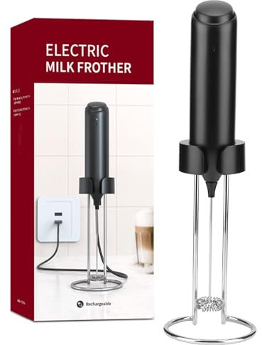 AWSGHLF Rechargeable Milk Frother Handheld, Integrated Charging Stand, 13000rpm Motor Stainless Steel Mixing Head Mini Electric Whisk for Coffee, Lattes Electric Stirrer Coffee Mixer Wand
