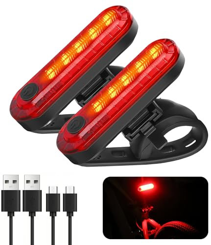 2 Pack LED Rear Bike Tail Light Ultra Bright USB Rechargeable Bicycle Taillights Waterproof Bike Back Light for Cycling Helmet Backpack Safety Warning 4 Light Modes