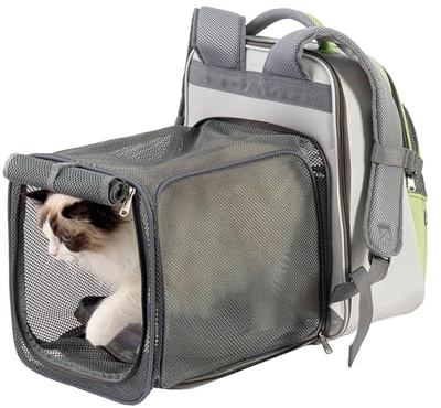 Ausziehbarer Katzenrucksack | Atmungsaktiver Reise-Katzen-Transporter | Faltbarer Katzenrucksack mit transparentem, Bequeme Tasche für Katzen und Hunde, für Camping im Freien
