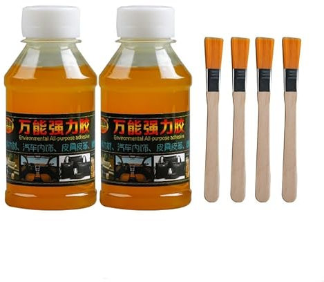 2er-Pack 100 ml Dachhimmel-Reparaturkleber, Polsterstoff-Kleber, Flüssigkleber, Auto-Innendach-Reparaturkleber für alle Leder-Polyester-Puppenstoffe mit 4 Bürsten, für verschiedene Reparaturen