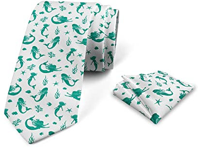 Wpamlrta Juego de corbata verde lima para hombre, pañuelo para novio, fiestas, bodas y todas las ocasiones, Verde marino y blanco, Taille unique