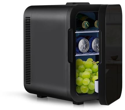 LEMROE Portable Mini Fridge 4L Low Noise for Bedroom Cooler and Warmer Mini Fridges for Drinks Food Fruits Cosmetics Makeup Skincare (Full Black-15L)