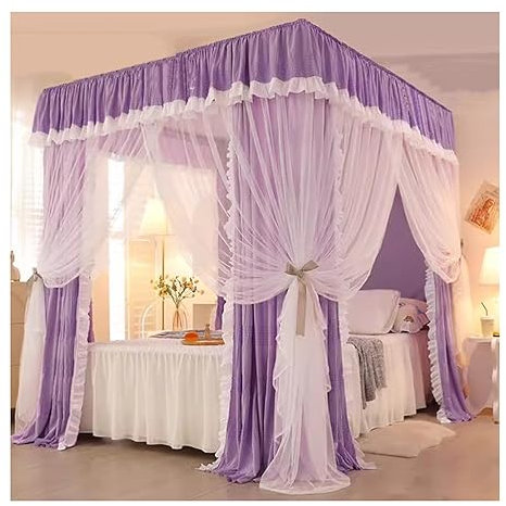 Lilafarbenes Betthimmel-Moskitonetz für Einzel- und Doppelbetten, Schatten spendende und atmungsaktive dekorative Bettvorhänge für Schlafzimmer mit Halterungen (200 x 220 x 200 cm) (150 x 20