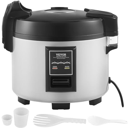 VEVOR Olla Arrocera Comercial de 60 Tazas 13 Litros y Calentador con Olla Interior Antiadherente, Cocción Rápida y Mantenimiento del Calor durante 12 Horas, Taza de Arroz y Paleta, 460 x 410 x 360 mm