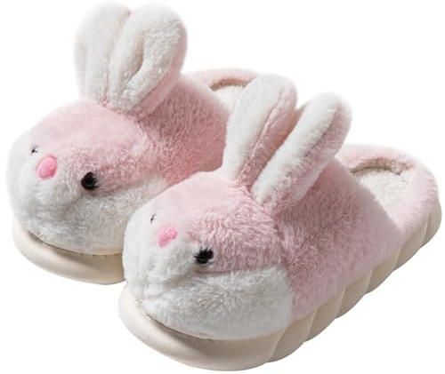 Zapatillas para hombre y mujer Zapatillas de conejo animal Cómodas zapatillas de invierno de felpa para el hogar (Pink, Adulto, Mujer, 40, Números (rango), Sistema tallas calzado EU, 41, Estrecho)