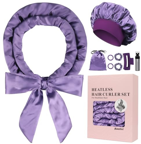 Baolivi Satin Locken Ohne Hitze, Heatless Curls Band Lockenwickler Über Nacht, 70 Overnight Curls DIY Hair Curler Rollers Lockenband, 9 Stück Locken Über Nacht Set mit Schlafmütze für Langes Haar
