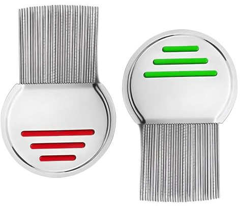 2 Stück Edelstahl extra fein Läusekamm,Läusekamm Kinder,Für Baby Kinder Erwachsene und Haustier(Rot und Grün)