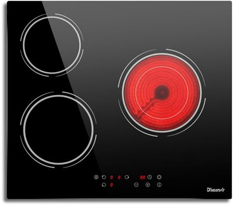 Disaenvir Plaque Vitrocéramique 3 Feux de 5200W, Plaque De Cuisson Electrique Encastrable Doble Anillo Calefactor, Control de Temperatura Flexible, con Bloqueo Para Niños, con Temporizador