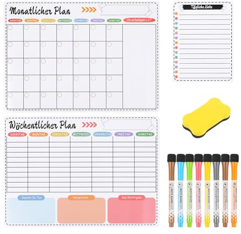 UKCOCO Magnetischer Wochenplaner Für Kühlschrank 42X30Cm Trocken Abwischbarer Whiteboard Sticker Multifunktionaler Haushaltsplaner Organizer Für Familien to-do Monatskalender