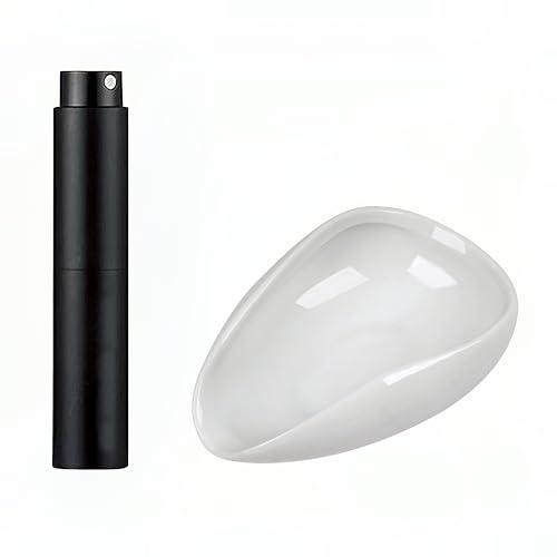 Tasse doseuse pour grains de café et flacon pulvérisateur RDT pour expresso en céramique avec plateau de mesure en forme de feuille et ensemble pulvérisateur (Blanc)