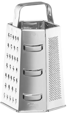 HENDI Rallador de cocina multifuncional, 4 lados de rallado y 2 de corte en rodajas, guayo, gratinador, raspador, cortador manual de quesos, corta verduras, 135x113x(H)215mm, acero inoxidable