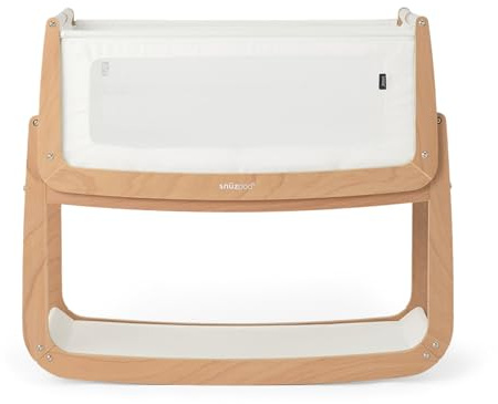 SnuzPod 5 Bedside Crib - Newborn Next to Me Crib with Zip Down Breathable Windows, Lift-Off Bassinet, Portable & Rocking Stand, 3-in-1 Baby Bed with Wheels & Mattress, Natural