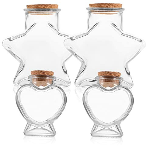 Cabilock 4piezas Botes De Vidrio Vacíos Con Tapón De Corcho Unidades y Corazón Para Dulces y Adornos Almacenamiento Decorativo