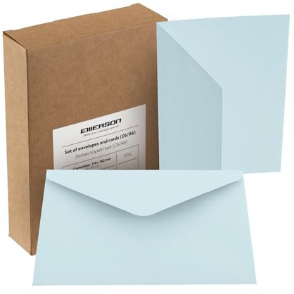 Emerson Briefumschläge bunte postkarten blanko C6 (25 Stück) Kuvert, blanko karten zum selbstgestalten, Grußkarten - 130g 114x162 mm, mit beiliegenden gefalteten Karten 210g 105x148 mm - Hellblau