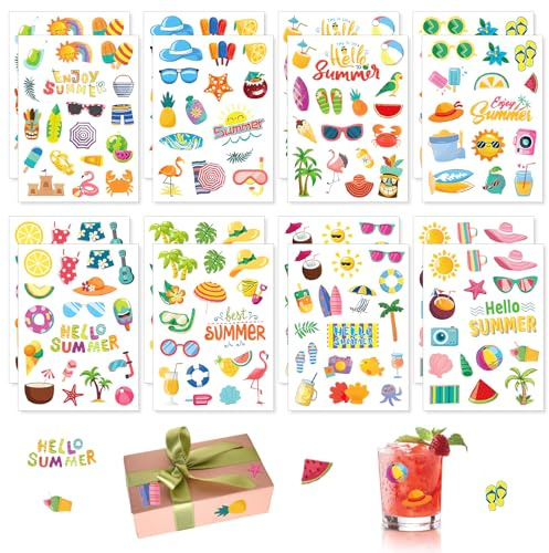 Pegatinas para álbum de fotos, verano Hawaii, tropical, playa, juego de 16 unidades para álbumes de recortes, recuerdos de vacaciones, decoración de verano, juego de pegatinas